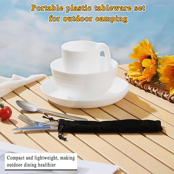 Camping Utensils, Reanea amping Mess Kit for Travel, Camping, Picnic, Outdoor, Camping Gear Include Knife, Spoon, Fork Cutlery Set, Cup, Bowl, Plate, Camping Essentials for 1