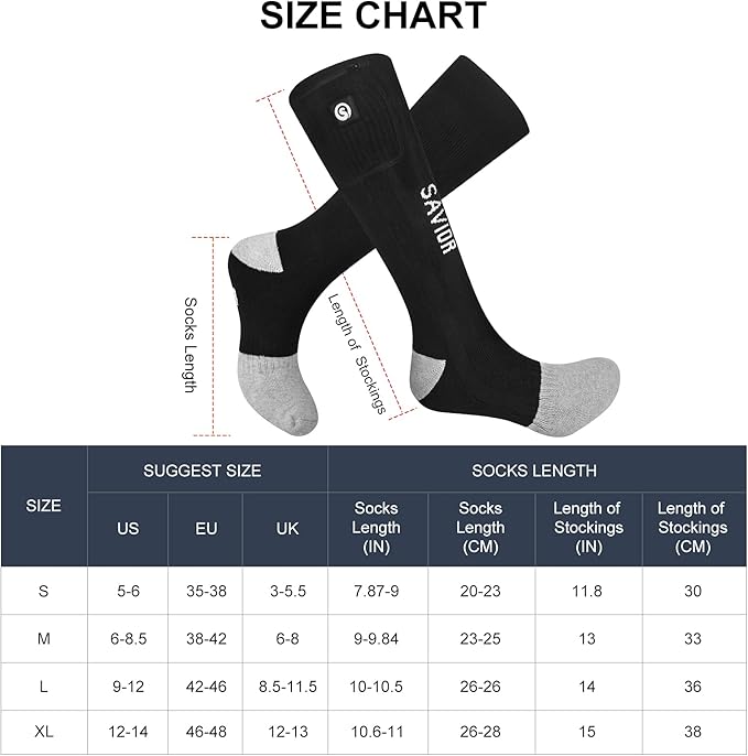 Heated Socks, Battery Rechargeable Electric Heating Socks, Thermal Warm Socks for Men Women Hiking Camping Winter Footwarmers