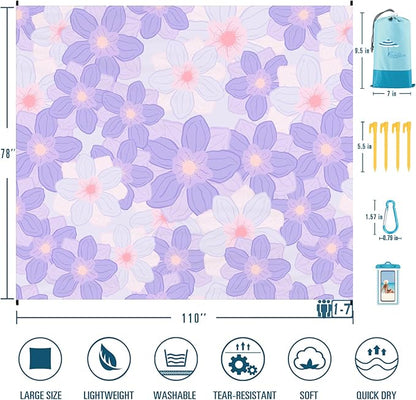 Beach Blanket Sandproof Waterproof 78''×110'' 1-7Adults Oversized,Compact Lightweight Durable Beach Mat for Travel Camping Hiking Picnic Blanket
