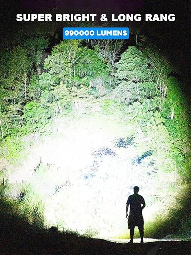 Flashlights High Lumen Rechargeable, 990,000 Lumens Super Bright LED Flashlight, High Powered Flash Light with 5000 mAh Capacity, Waterproof Handheld Flashlight for Camping Hiking(2 Pack)