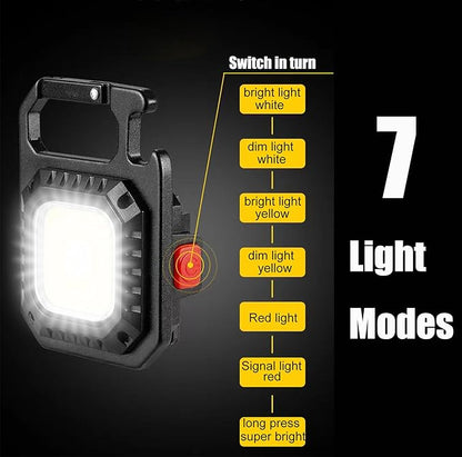 Cob Mini Keychain Flashlights 2000Lumen 7 Modes, Cob Light Rechagerable Light with Folding Bracket, Outdoor Flashlight as Bottle Opener and Magnet Base, Camping and Running (Traditional)