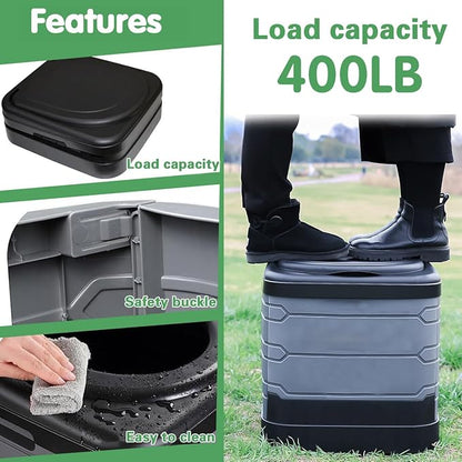 Upgrade XXL Portable Toilet for Adults Camping, 17.3x16.1x16.9 In-Large Portable Foldable Toilet with Lid, Perfect for Camping, Hiking, Fishing, Travel, Long Trips, Beach, RV, Outdoor