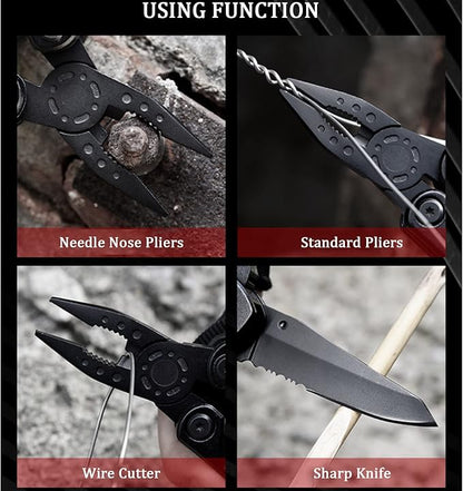 Multitool with Pliers, Fire Starter, whistle,Scissors,Screwdriver, 15 in 1 EDC Multi Tool with Safety Locking, Christmas Stocking Stuffers for Men Dad Gifts, Perfect for Outdoor Camping