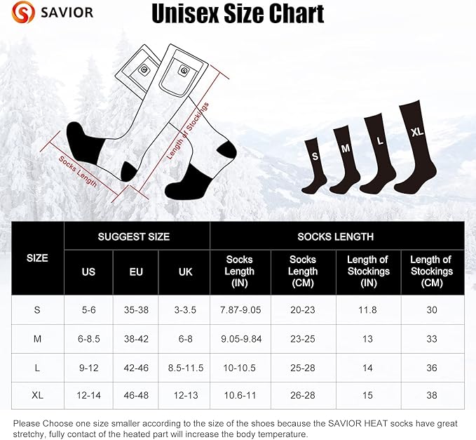 Heated Socks for Men Women, SAVIOR HEAT Electric Rechargeable Battery Thick Long Ski Socks for Winter Cold Weather Hunting Hiking Camping Skating Motorcycle Cycling Fishing