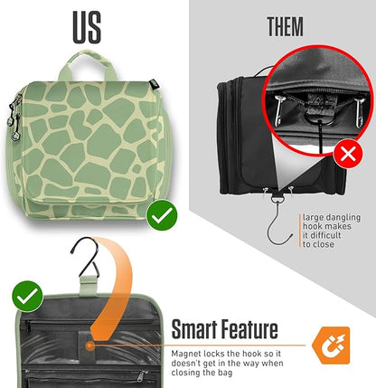 VENTURE 4TH Hanging Travel Toiletry Bag for Women & Men - Travel Organizer with Expandable Compartments & Removable Clear Pouch for Toiletries (Olive Giraffe)