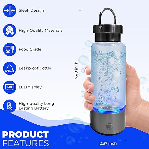 HydroBottle Advanced Hydrogen Water with TDS Meter, Durable Hook, and Protective Sleeve - Enhanced Hydration on The Go