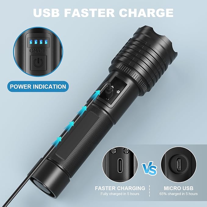 Rechargeable LED Flashlights High Lumen: 990,000 Lumens Super Bright Tactical Flashlight with 3 Modes & IPX7 Waterproof, Handheld Powerful Flash Light for Home Camping(2 Packs)