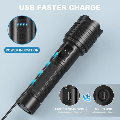Rechargeable LED Flashlights High Lumen: 990,000 Lumens Super Bright Tactical Flashlight with 3 Modes & IPX7 Waterproof, Handheld Powerful Flash Light for Home Camping(2 Packs)