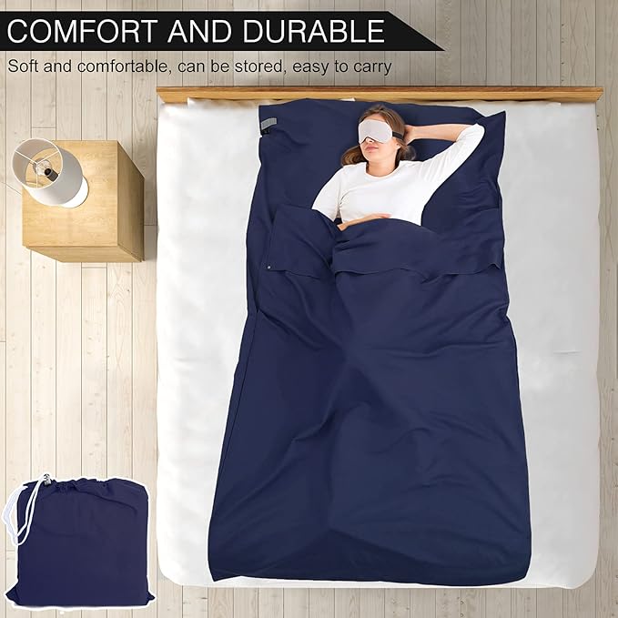Sleeping Bag Liner and Camping Sheet, Camping & Travel Sheets for Adults, Lightweight Double Sleep Sack for Outdoor Travel Hiking Hotels Picnics
