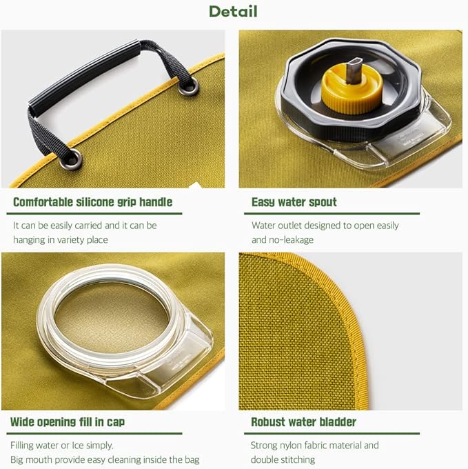 Camping Water Bag,Militaries Grade Material, Wide Mouth, Collapsibe Washable, Outdoor Camping Traveling, 1.3Gallon(5L)(MOUNTAIN GREEN)