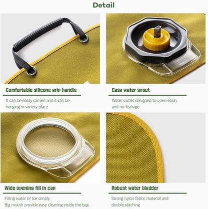 Camping Water Bag,Militaries Grade Material, Wide Mouth, Collapsibe Washable, Outdoor Camping Traveling, 1.3Gallon(5L)(MOUNTAIN GREEN)