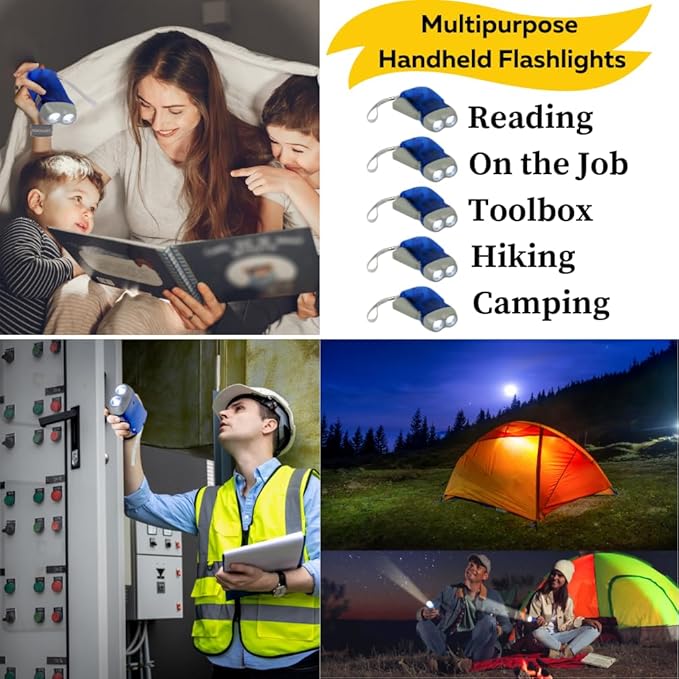 Evelots Hand Crank Emergency Flashlights -24 Pack- Camping, Home, Car - Double LED Bright Lights - Great for Hiking, Outdoor Sports, Power Outage Easy to Use