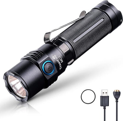 TrustFire MC3 Tactical LED Flashlight 2500 Lumens USB Magnetic Charging Torch Rechargeable Flashlights IP68 Waterproof EDC Flashlight Work Flashlight with Memory Strobe Mode, for Gift Giving