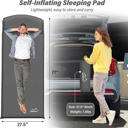 Self Inflating Sleeping Pad for Camping - 3.1" Thick Foam Sleeping Pad with Inflatable Bag, Lightweight Inflatable Camping Mattress Pad for Car Camping Backpacking Hiking Camping Mat (Grey)