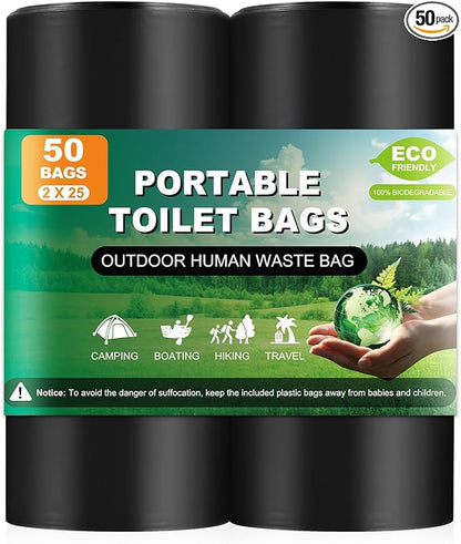 50 Portable Toilet Bags, Thick Biodegradable Camping Toilet Bags for Portable Potty, 8 Gal Compost Toilet Waste Bags Potty Bags for 5 Gallon Bucket Toilet Seat Adults Outdoor, 1.1 Mil