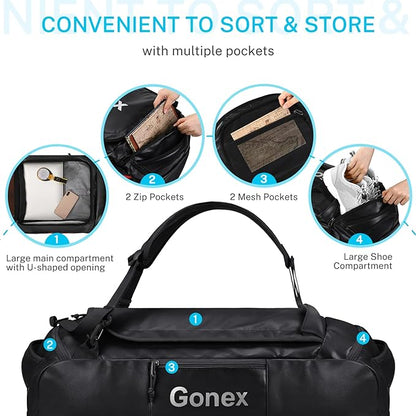 Gonex 80L Duffel Bag Backpack, Convertible to Gym Backpack and Handbag for Men Women, Water-Repellent for Hiking Camping Travelling Cycling, Black