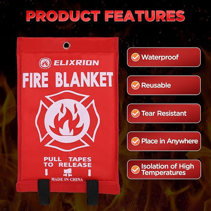 Emergency Fire Blanket 4 Pcs, 40" x 40" Fiberglass Suppression Blanket Portable Fire Extinguisher Blanket for Kitchen, Retardant Protection Emergency Safety Blanket for Home Car and Camping