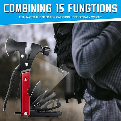 15 in 1 Multitool Axe Hatchet, Camping Accessories Survival Gear, Cool Gadgets Christmas Gifts for Men, Dad, Husband, Multi Tool Gifts for Camping Hiking Survival