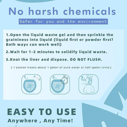PROLOSO Liquid Waste Gelling and Deodorizing Powder Degradable Eco Gel for Camping Portable Toilet Urine Solidifier Absorbent