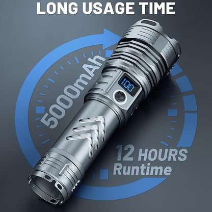 Rechargeable 900,000 High Lumens Flashlights, Super Bright LED Flash Light as Powerbank with 5 Light Modes & IPX6 Waterproof, 5000mAh,12 Hours Long Life for Home, Camping, Outdoor