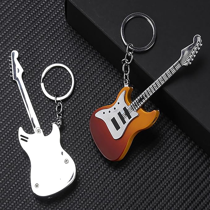 Fancy Fun Guitar Lighter Refillable Metal Vintage Keychain Lighter Unique Novelty Cool lighters for Men Fireplace Candle Camping BBQ (Without Butane Gas) (#5)
