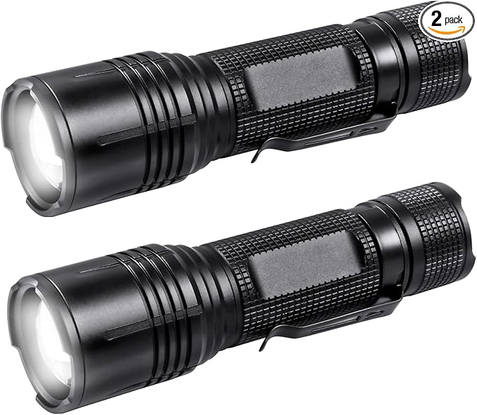 LED Flashlights 2PCS - Mini Tactical Flashlight with 5 Modes, Zoomable Beam, Battery Level Alert-650LM Powerful and Bright Handheld Flashlight for Home, Camping, Hiking,Emergency