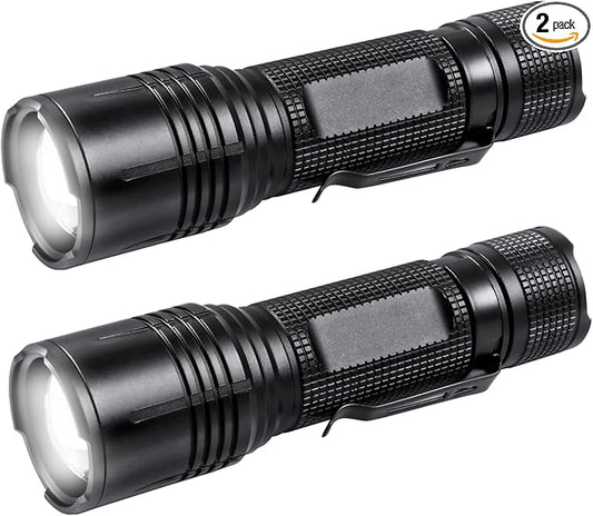 LED Flashlights 2PCS - Mini Tactical Flashlight with 5 Modes, Zoomable Beam, Battery Level Alert-650LM Powerful and Bright Handheld Flashlight for Home, Camping, Hiking,Emergency