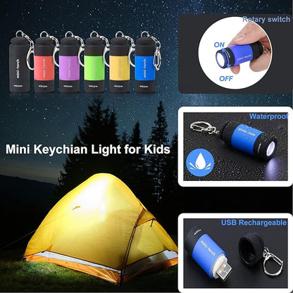 Mini Flashlight Keychain Rechargeable, Colorful Small LED Flashlight Torches for Kids/Adult Hiking Camping,Waterproof Pocket Flashlight for Kids for Backpack,(12 Pack)