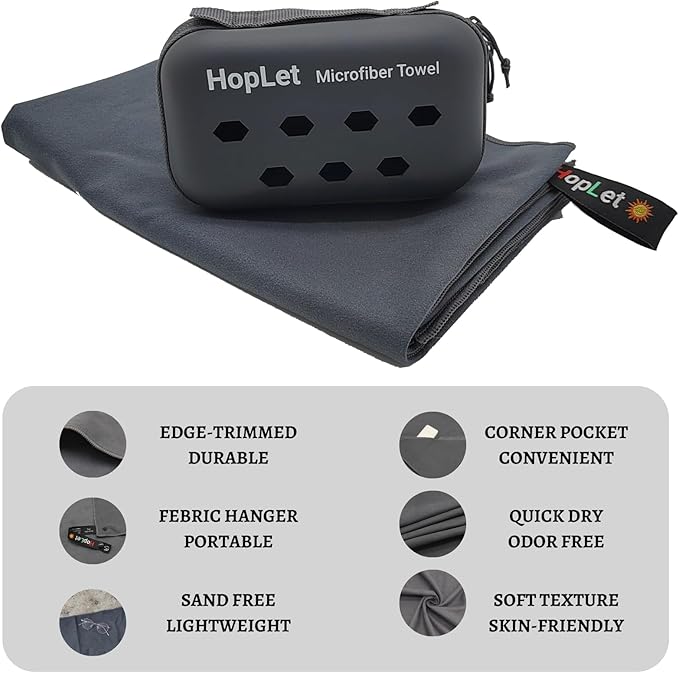 Microfiber Camping Towel with EVA Case, Extra Large 36"x72" Super Absorbent and Quick Dry Beach Towel, Portable Travel Microfiber Towel Best for Hiking Swimming Outdoors Gym (XXL Dark Grey)