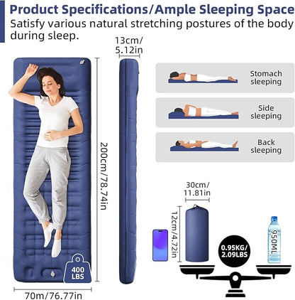 INVOKER 5.12" Camping Sleeping Pad, Ultralight Inflatable Camping mat with Built-in Foot Pump, for Camping, Backpacking, Hiking, Car Travel, Beach, Blue