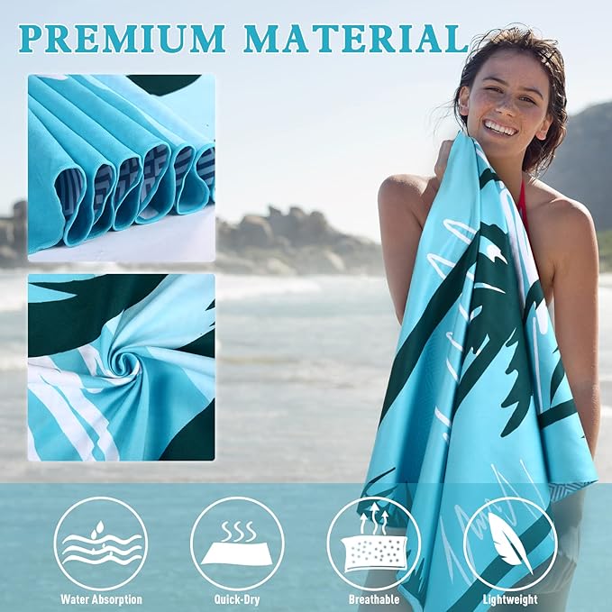 2 Pack Microfiber Beach Towel, Oversized Microfiber Pool Towel 75”x 35”, Sand-Free Beach Towel, Quick Drying Camping Towel, Super Absorbent Bath Towel Blanket, Soft Breathable and Lightweight