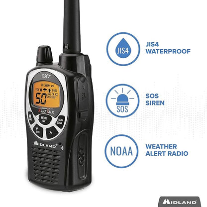 Midland® - GXT1000X3VP4 - Walkie Talkie Long Range Two-Way Radio - 50 Channel GMRS Radio - 142 Privacy Codes, SOS Siren, and NOAA Weather Alerts and Weather Scan - Black/Silver, 3-Pack