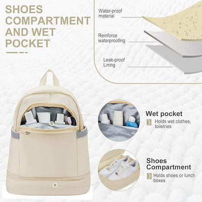 coofay Small Gym Backpack For Women Men Dance Sports Backpack With Shoe Compartment Waterproof Travel Backpack Small Gym Bag Beige