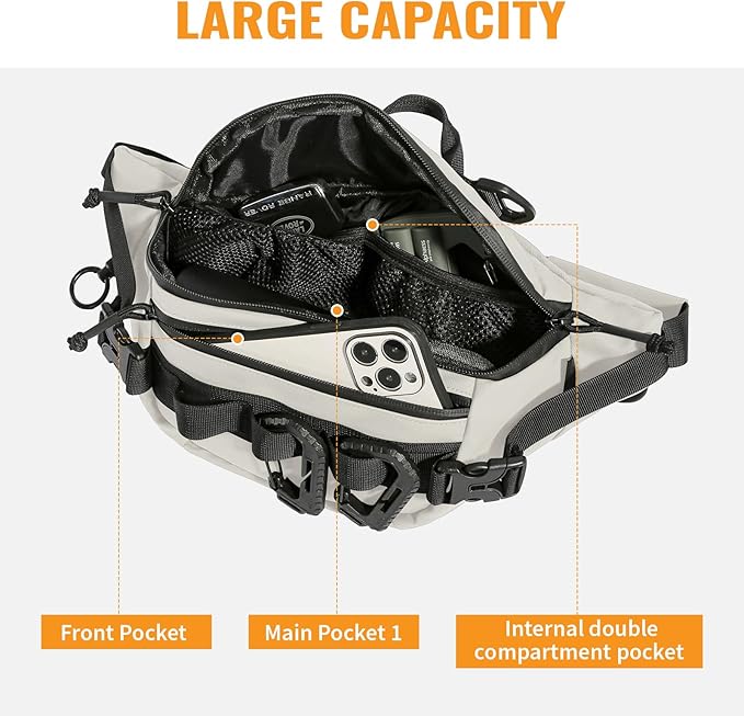 CamGo Tactical Fanny Pack for Men Women Military Waist Bag Molle Utility Hip Belt Pouch Crossbody Bags Bumbag for Cycling Hiking Walking Fishing White