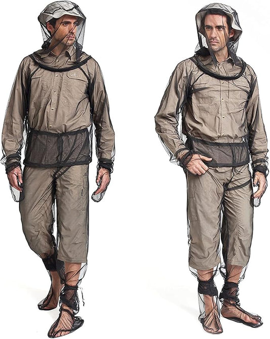 4 Pieces Mosquito Net Suit– Jacket Hood & Pants& Mitts & Socks Sets Light-Weight& Breathable Mesh Clothing for Men & Women, Ideal for Fishing, Hiking, Camping, Farming and Gardening (L/XL)