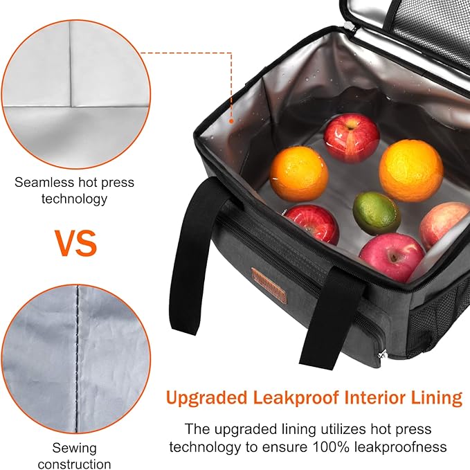 Femuar Lunch Bags for Women/Men, Insulated Lunch Bag for Work Office Picnic - Large Lunch Cooler Bag Leakproof Lunch Box with Adjustable Shoulder Strap for Adults - Charcoal(15L)