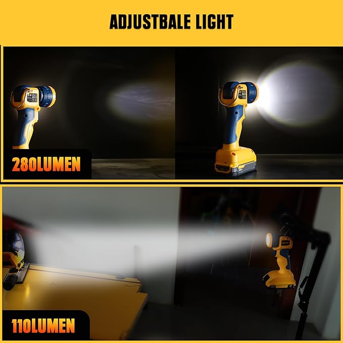 Mellif LED Work Light, Portable Flashlight for Dewalt 20V Max Battery (NOT Included), 90 Degree Pivoting Head, 110/280 Lumens of Brightness, Cordless, Zoomable, Jobsite (Yellow & Blue, L-Shape)