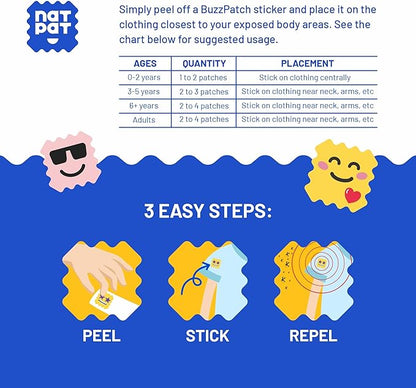 NATPAT Buzz Patch Mosquito Patch Stickers for Kids (3 pack, 180 stickers) - The Original All Natural Citronella Essential Oil Insect Patch, Plant Based Ingredients, Non-Toxic, DEET Free, for Toddlers,