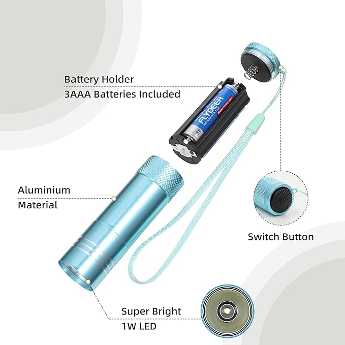 6 Pack Mini Flashlight Set, Aluminum LED Handheld Torches with Lanyard, Assorted Colors, Batteries Included for Party Favors, Night Reading, Camping, Power Outage (Style 1, 6)