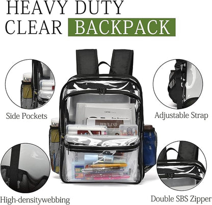 Clear Backpack,15 '' Clear Backpacks for School Heavy Duty PVC See Through Bag Waterproof Bookbag for Girls & Boys, Navy Blue