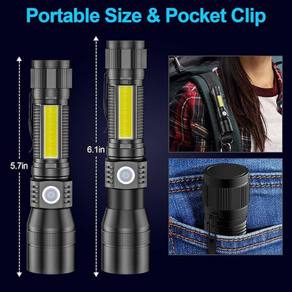 UV Flashlight Black Light, 2 Pack 3 in 1 Super Bright Small Rechargeable Flashlights 1200 High Lumens, Waterproof Magnetic LED Flashlight, 7 Modes Pocket Flash Light for Pet Urine Detection