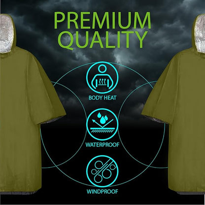 FosPower Emergency Rain Poncho [4 Pack] [Retains 90% Body Heat] Reusable Weather Resistant Raincoat for Men, Women, Adults, Camping, Hiking, Emergency Supplies & Survival Kits (Green)