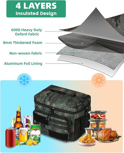 RalChyez Tactical Lunch Box, 13L Large Insulated Lunch Bag MOLLE Webbing Leakproof Thermal Cooler with Shoulder Strap Lunch Pail for Adult Men Women Office Work Camping Picnic Travel Acu Camo