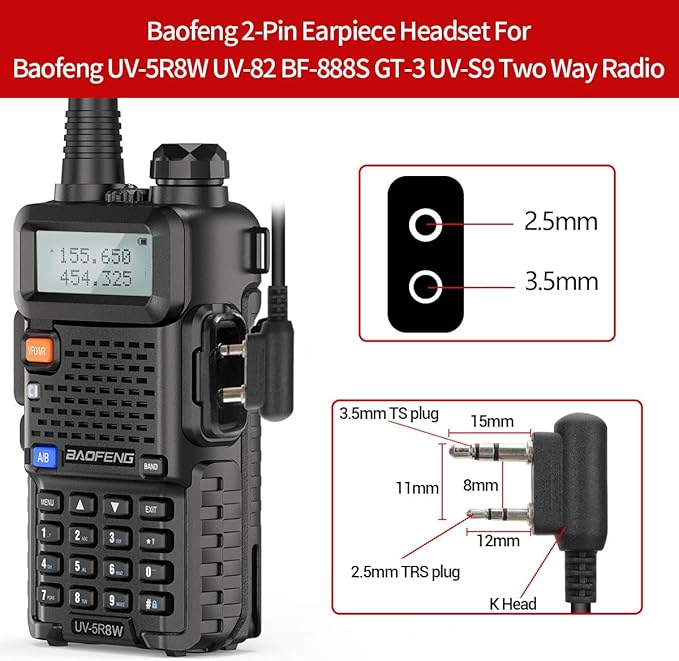 Baofeng UV-5R 8W Ham Radio Long Range UV5R Dual Band VHF UHF Handheld High Power Walkie Talkies with 4Pack Battery,Programming Cable,Speaker Mic and Headsets Two Way Radio,2Pack