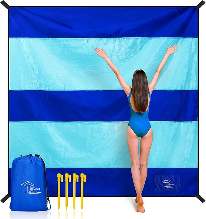 OCOOPA Extra Large Beach Blanket, Sand Free, Large Oversized Camping Mat, Comfortable Parachute Nylon, Cozy& Chic, Compact& Light, 4 Stakes&1 Travel Bag, S09