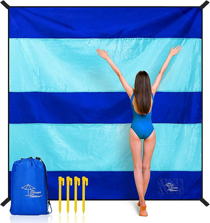 OCOOPA Extra Large Beach Blanket, Sand Free, Large Oversized Camping Mat, Comfortable Parachute Nylon, Cozy& Chic, Compact& Light, 4 Stakes&1 Travel Bag, S09