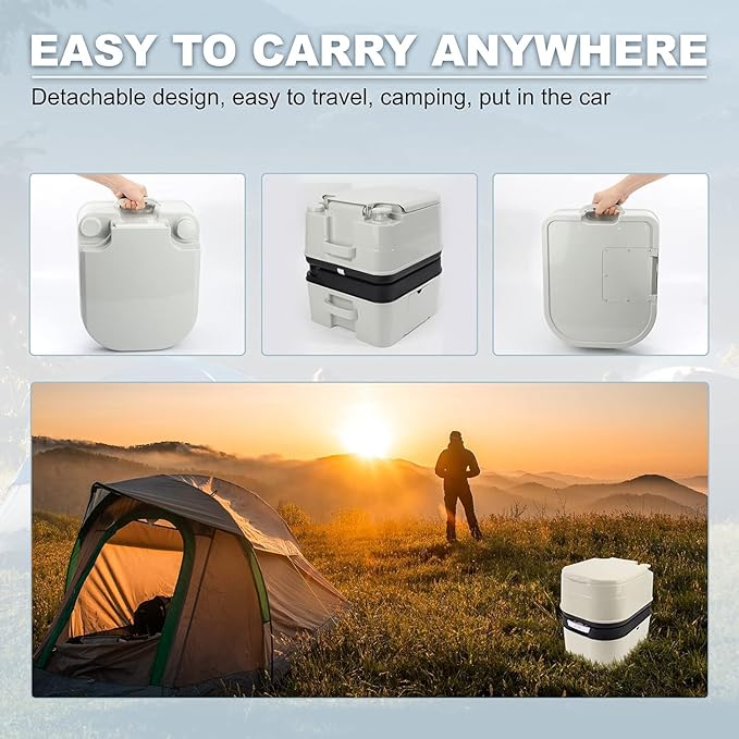 Portable Toilet RV Potty, 6.4 Gallon 24L Piston Pump Flush with Level indicator Detachable Anti-Leak Handle Water Pump,Rotating Spout Indoor & Outdoor Hiking Toilet for Camping, Fishing Travel