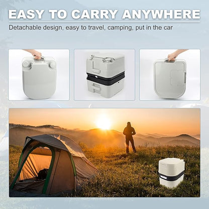 Portable Toilet RV Potty, 6.4 Gallon 24L Piston Pump Flush with Level indicator Detachable Anti-Leak Handle Water Pump,Rotating Spout Indoor & Outdoor Hiking Toilet for Camping, Fishing Travel