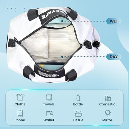 Lightweight Gym Bag for Women Man,Water Resistant Duffle Bag for Travel with Wet Pocket,Wear-resistant Weekender Overnight Duffel Bag,Travel Bag Easy to Clean Tote bag for women(White)