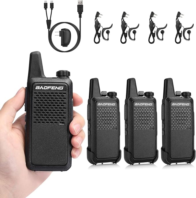 BAOFENG GT-22 Walkie Talkies for Adults Rechargeable, Long Range Two Way Radios with 1500mAh Battery, Portable Handheld VOX Handsfree with Earpieces, Holsters (4 Pack)